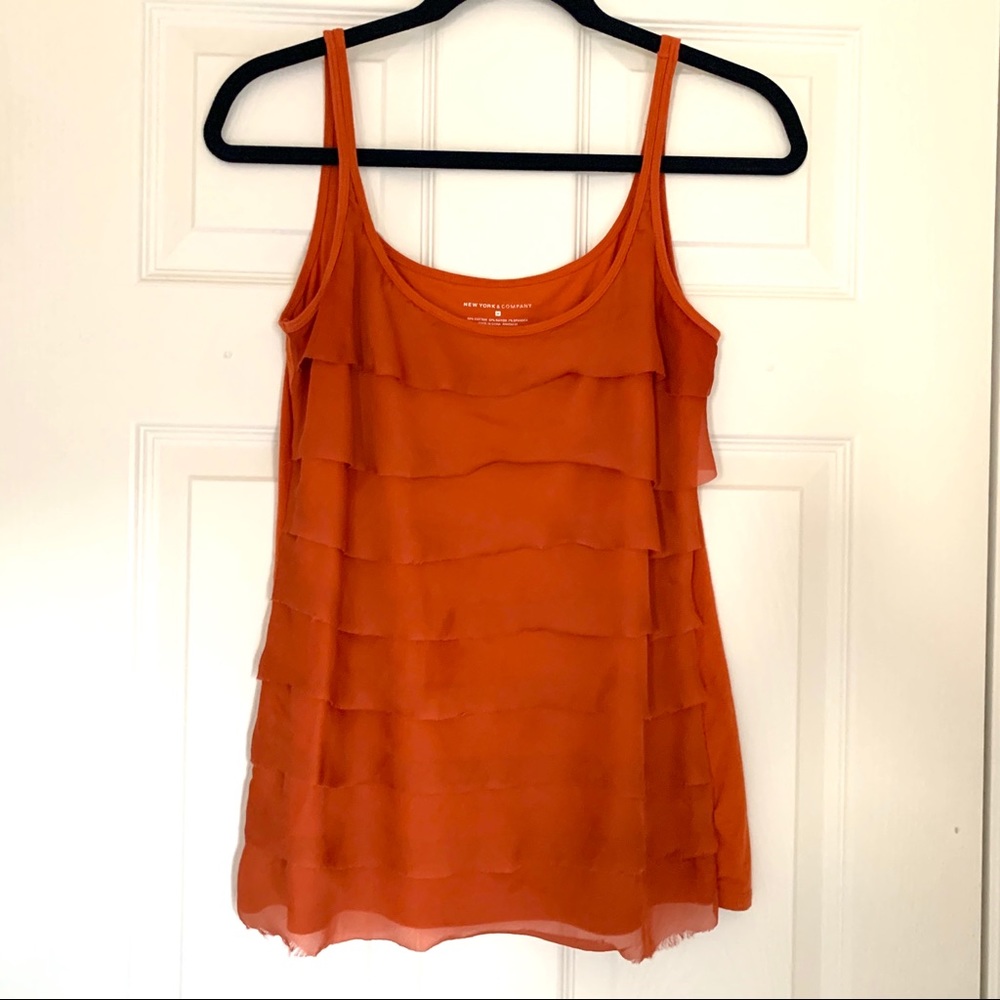 New York & Company Ruffle Tank Burnt Orange Medium